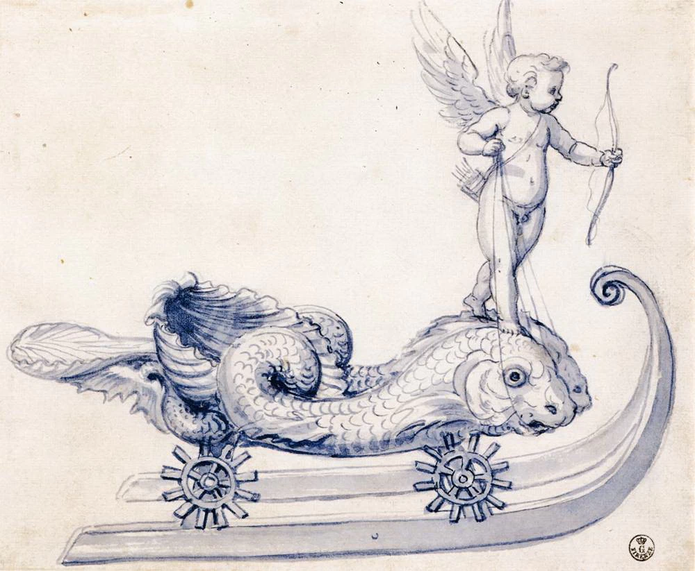 Schizzo per una slitta con una figura - Uffizi, Firenze